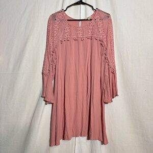Kori // pink lace shoulders long sleeves summer dress size large Ap2